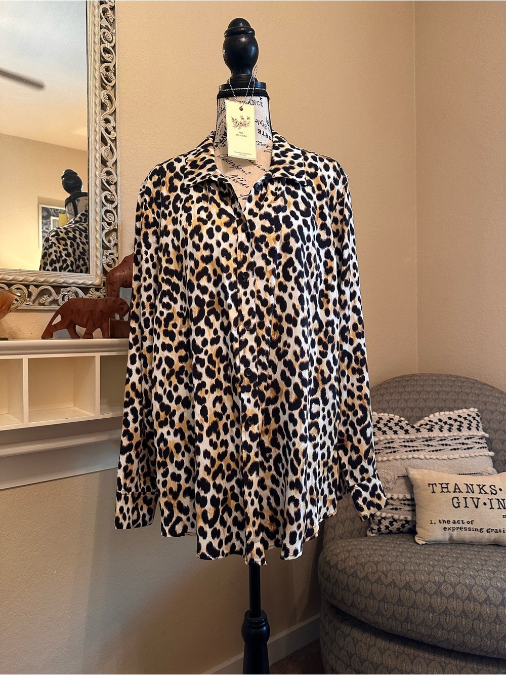 Chicos Leopard Print Button-Up Blouse - Black, Tan, Cream